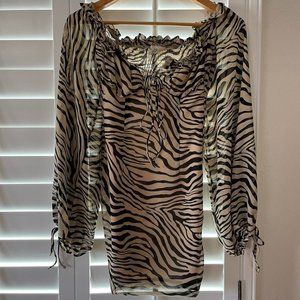 Urban Outfitters Medium Off Shoulder, Long Sleeve Zebra Print Dress